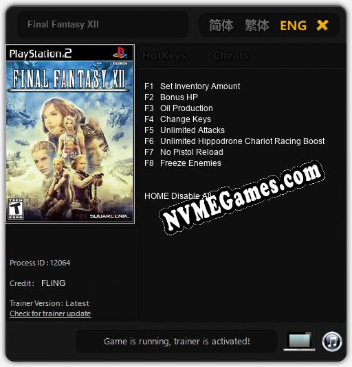 Final Fantasy XII: Cheats, Trainer +8 [FLiNG]