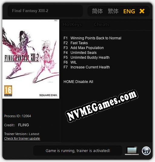 Final Fantasy XIII-2: Cheats, Trainer +7 [FLiNG]