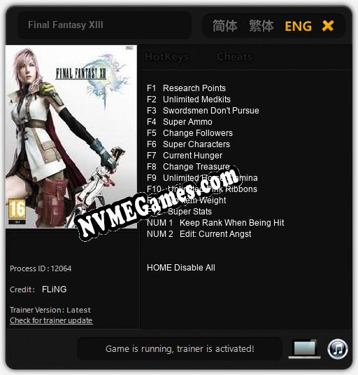 Final Fantasy XIII: Treinador (V1.0.60)