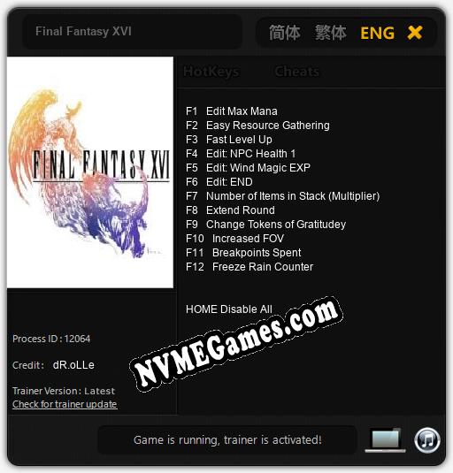 Final Fantasy XVI: Cheats, Trainer +12 [dR.oLLe]