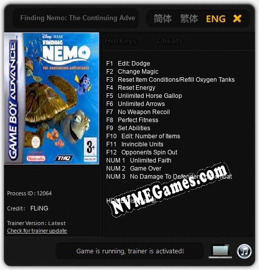 Finding Nemo: The Continuing Adventures: Treinador (V1.0.46)