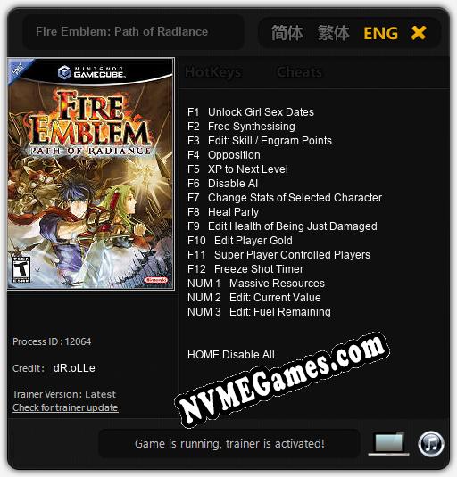 Fire Emblem: Path of Radiance: Treinador (V1.0.72)