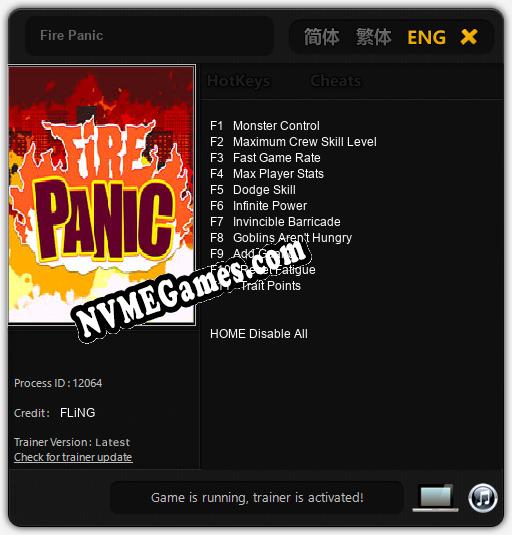 Treinador liberado para Fire Panic [v1.0.8]