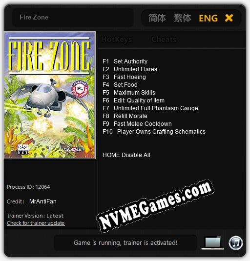 Treinador liberado para Fire Zone [v1.0.8]