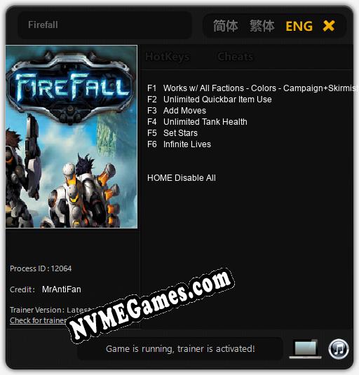 Treinador liberado para Firefall [v1.0.5]