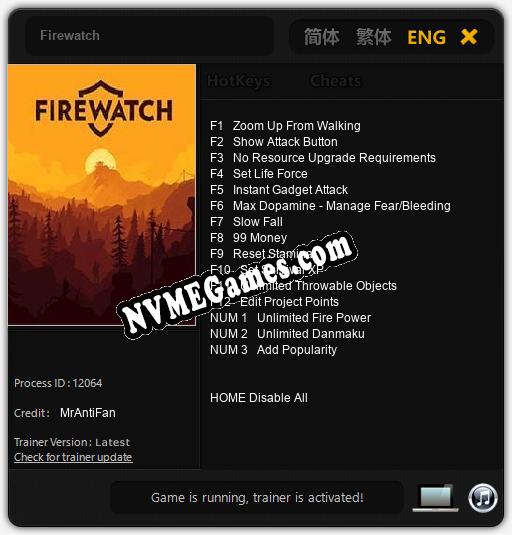 Firewatch: Trainer +15 [v1.7]