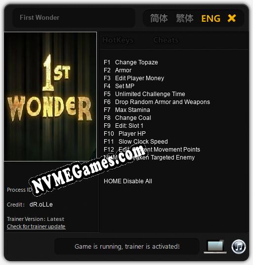 First Wonder: Treinador (V1.0.77)