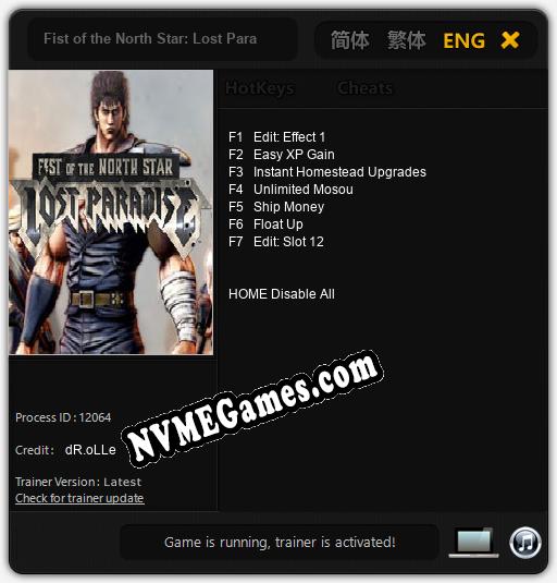 Treinador liberado para Fist of the North Star: Lost Paradise [v1.0.1]