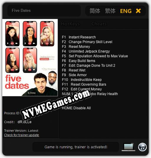 Treinador liberado para Five Dates [v1.0.9]