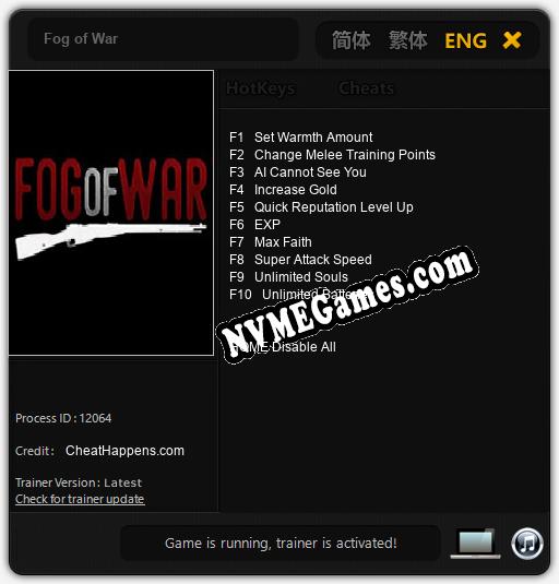 Treinador liberado para Fog of War [v1.0.1]