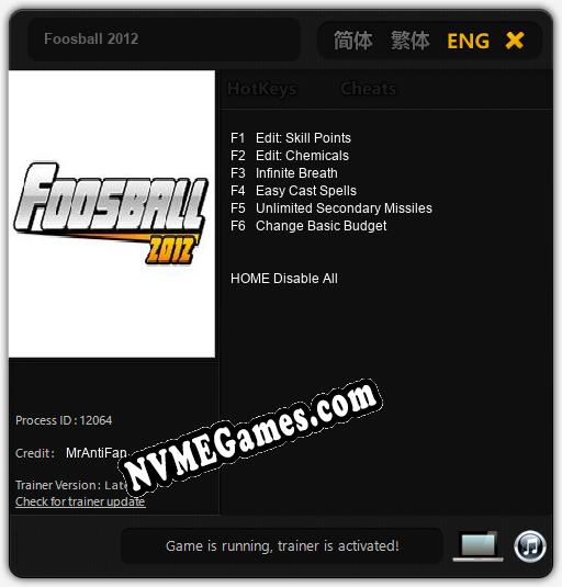 Foosball 2012: Trainer +6 [v1.4]