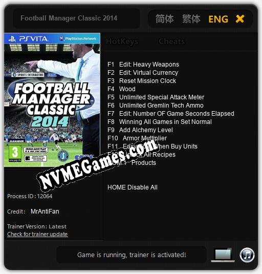 Football Manager Classic 2014: Trainer +13 [v1.8]