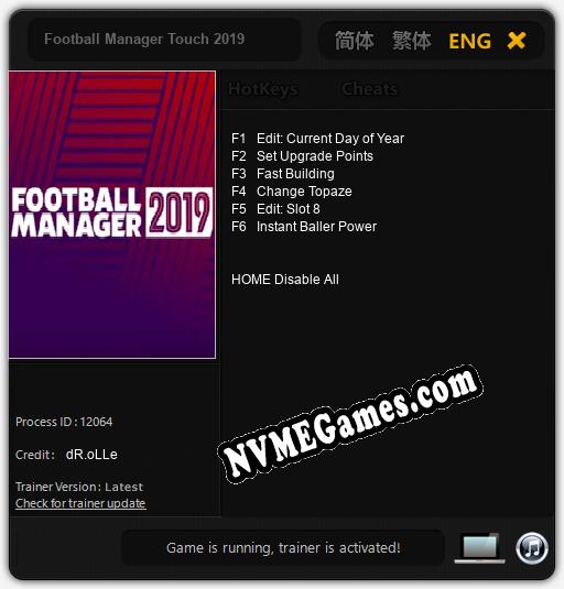 Football Manager Touch 2019: Cheats, Trainer +6 [dR.oLLe]