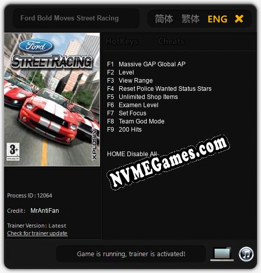 Ford Bold Moves Street Racing: Treinador (V1.0.16)