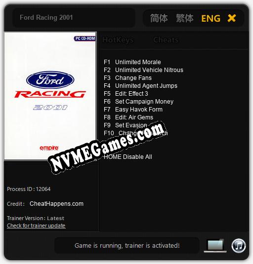 Ford Racing 2001: Trainer +10 [v1.5]