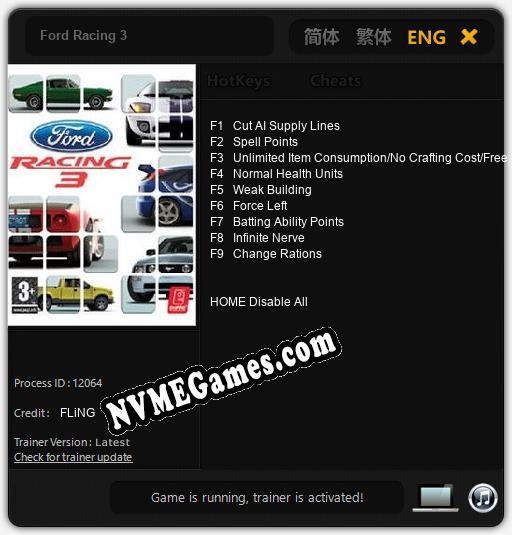 Ford Racing 3: Trainer +9 [v1.9]