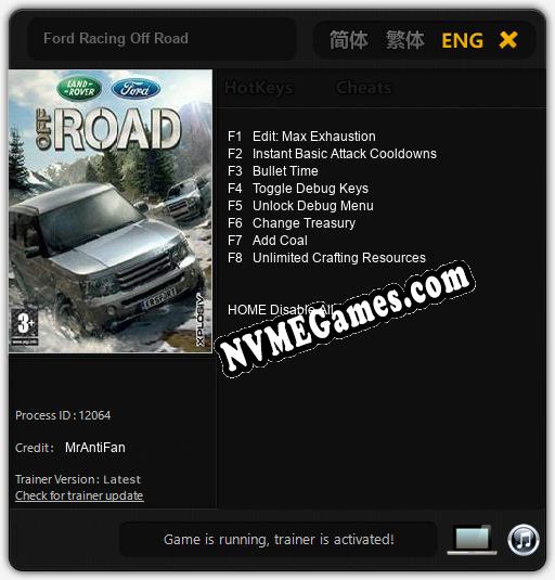 Ford Racing Off Road: Trainer +8 [v1.4]