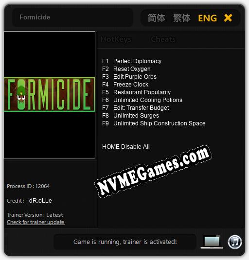 Formicide: Cheats, Trainer +9 [dR.oLLe]