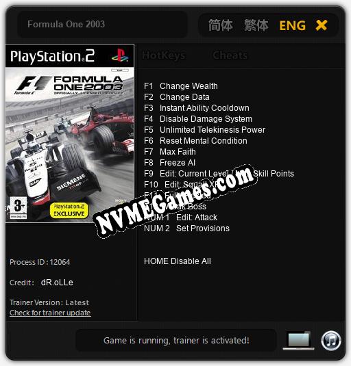 Treinador liberado para Formula One 2003 [v1.0.8]