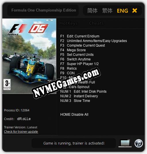 Treinador liberado para Formula One Championship Edition [v1.0.9]