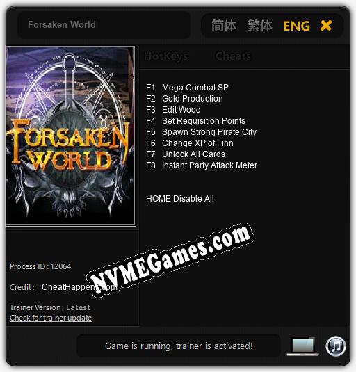 Treinador liberado para Forsaken World [v1.0.9]