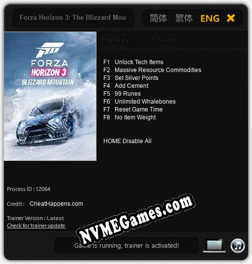 Treinador liberado para Forza Horizon 3: The Blizzard Mountain [v1.0.7]