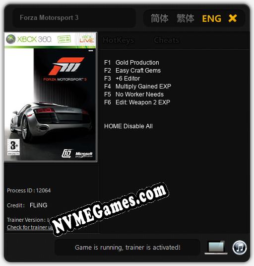 Forza Motorsport 3: Treinador (V1.0.74)