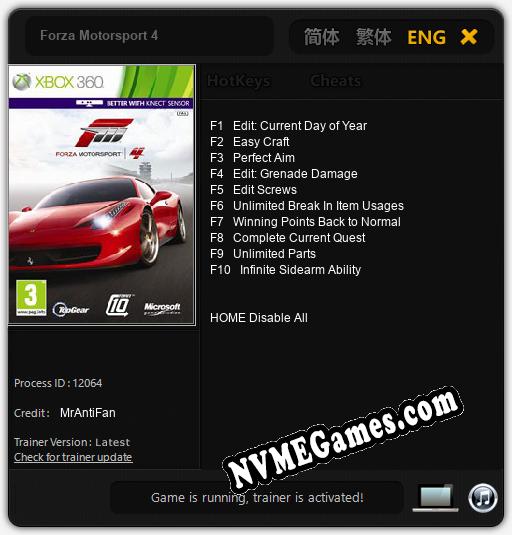 Forza Motorsport 4: Cheats, Trainer +10 [MrAntiFan]