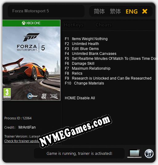 Forza Motorsport 5: Cheats, Trainer +10 [MrAntiFan]