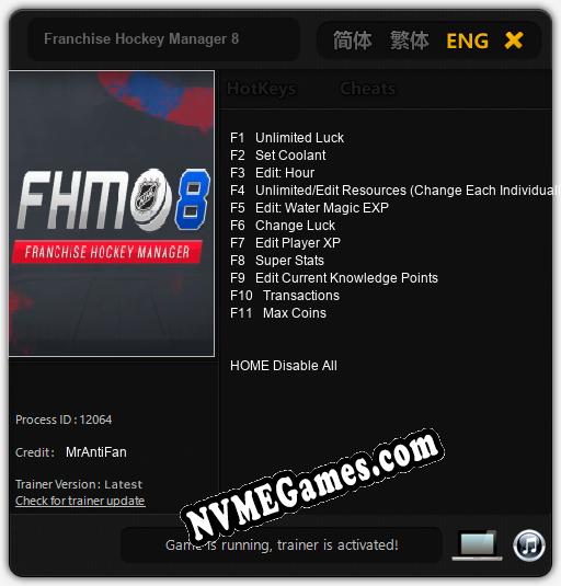 Franchise Hockey Manager 8: Cheats, Trainer +11 [MrAntiFan]