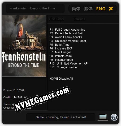 Treinador liberado para Frankenstein: Beyond the Time [v1.0.5]