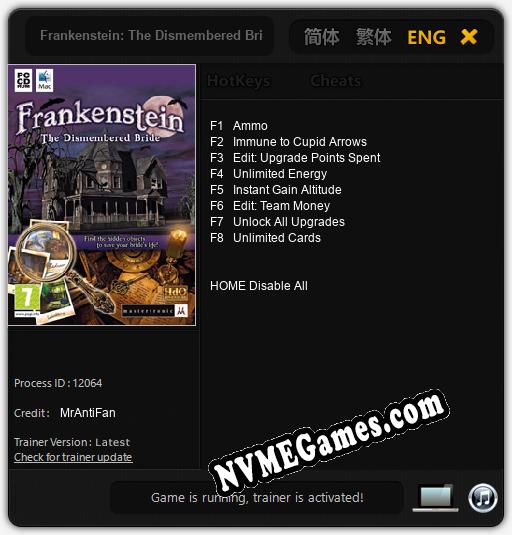 Frankenstein: The Dismembered Bride: Trainer +8 [v1.4]