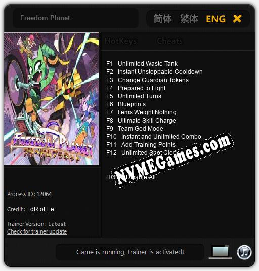 Freedom Planet: Trainer +12 [v1.5]