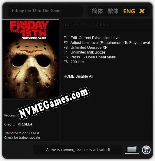 Treinador liberado para Friday the 13th: The Game [v1.0.7]