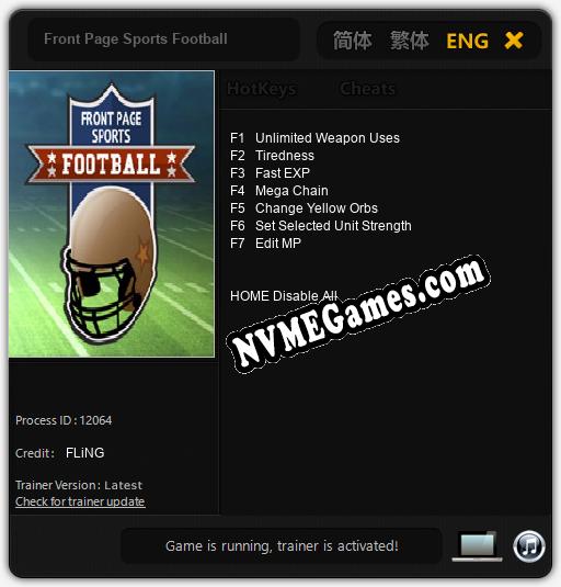 Front Page Sports Football: Trainer +7 [v1.8]