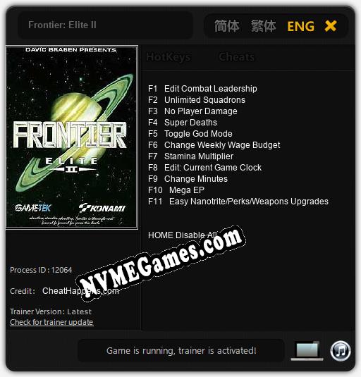 Treinador liberado para Frontier: Elite II [v1.0.1]