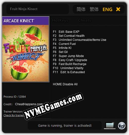 Fruit Ninja Kinect: Trainer +11 [v1.4]