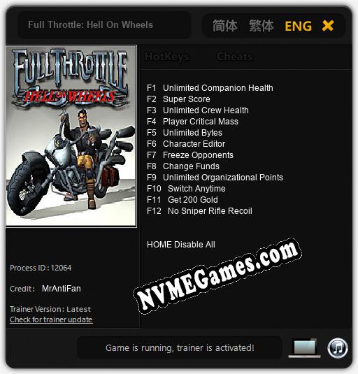 Treinador liberado para Full Throttle: Hell On Wheels [v1.0.5]