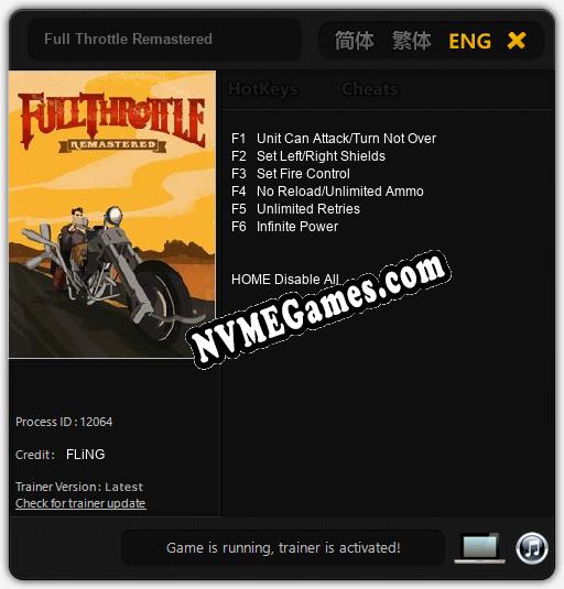 Full Throttle Remastered: Treinador (V1.0.75)