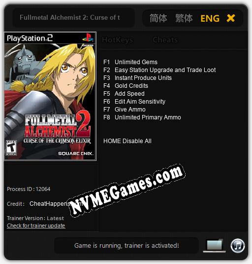 Fullmetal Alchemist 2: Curse of the Crimson Elixir: Cheats, Trainer +8 [CheatHappens.com]