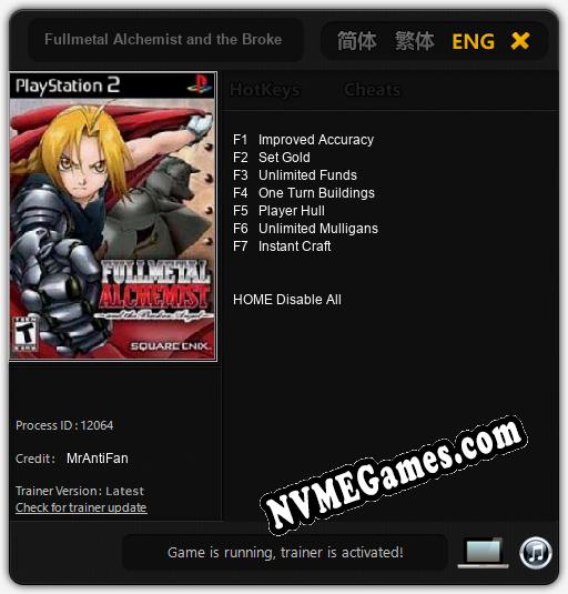 Fullmetal Alchemist and the Broken Angel: Trainer +7 [v1.6]