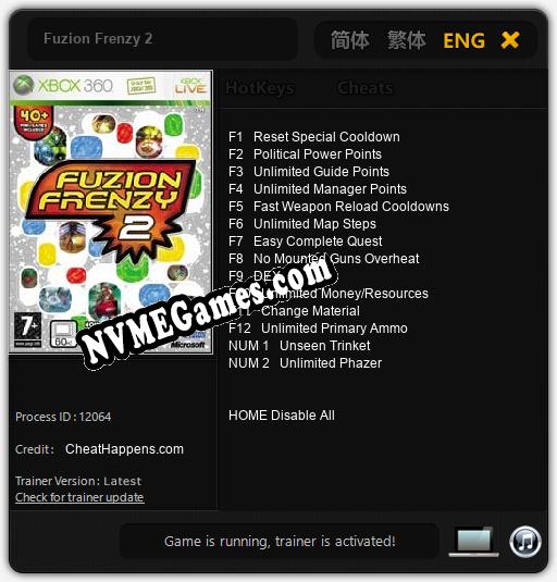 Fuzion Frenzy 2: Trainer +14 [v1.6]