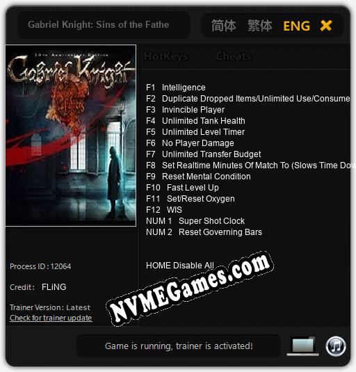 Gabriel Knight: Sins of the Fathers 20th Anniversary Edition: Treinador (V1.0.4)