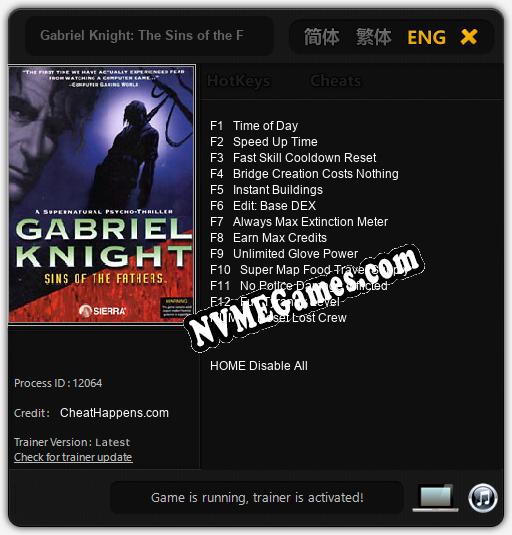 Gabriel Knight: The Sins of the Fathers: Trainer +13 [v1.1]