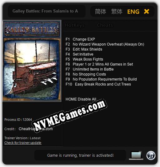 Treinador liberado para Galley Battles: From Salamis to Actium [v1.0.1]