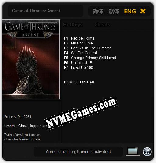 Game of Thrones: Ascent: Treinador (V1.0.87)