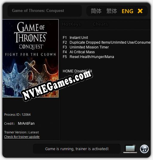 Game of Thrones: Conquest: Treinador (V1.0.54)