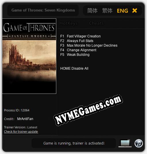 Game of Thrones: Seven Kingdoms: Trainer +5 [v1.9]