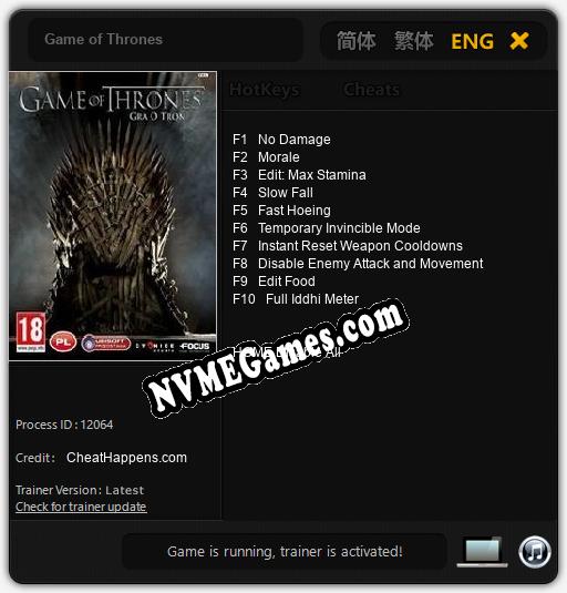 Treinador liberado para Game of Thrones [v1.0.5]