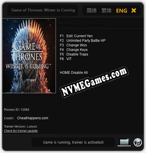 Treinador liberado para Game of Thrones: Winter is Coming [v1.0.4]